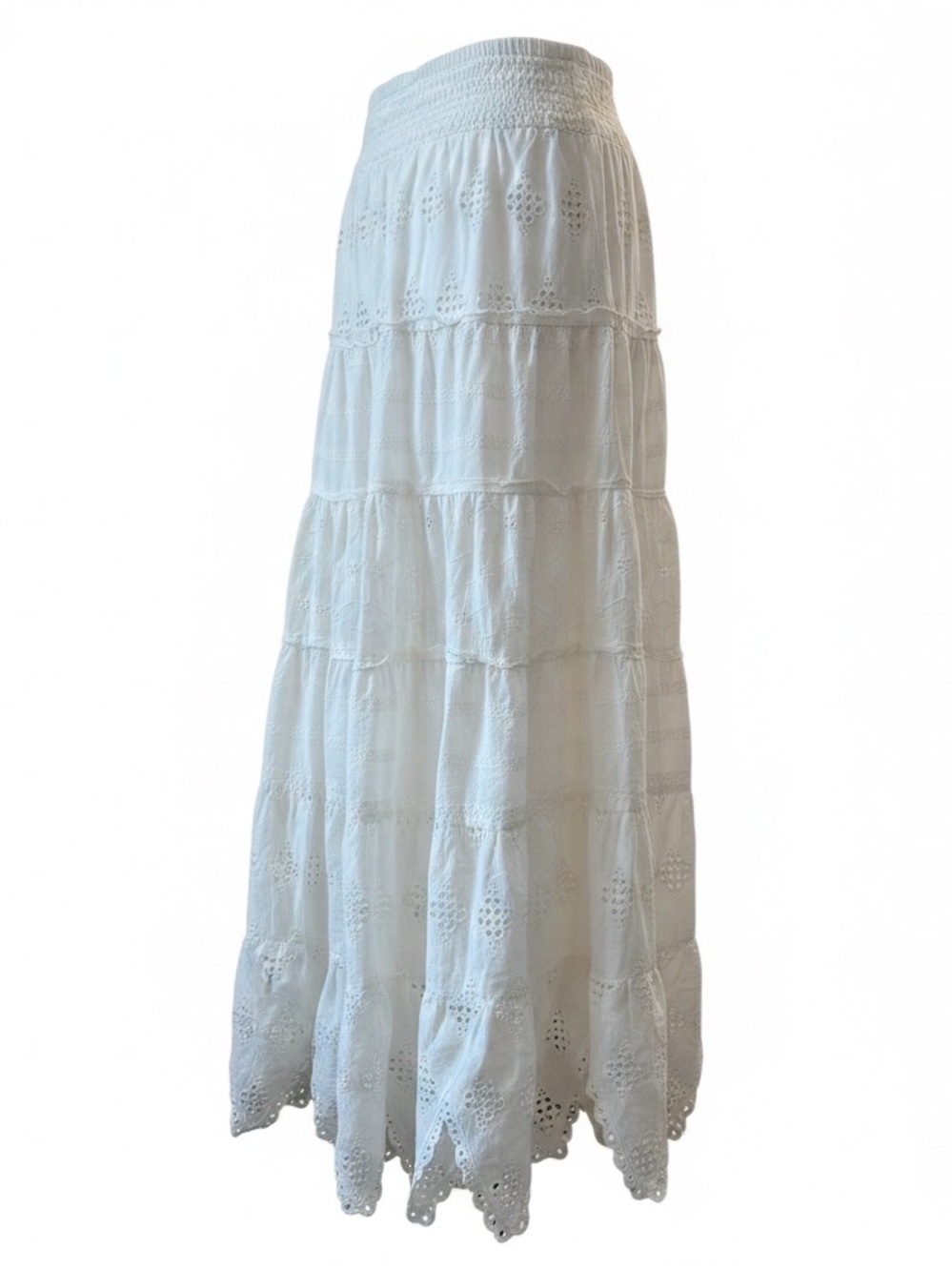 Free People White Eyelet Tiered Maxi Skirt